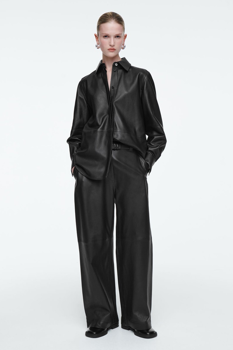 Leather Barrel-Leg Utility Trousers from COS