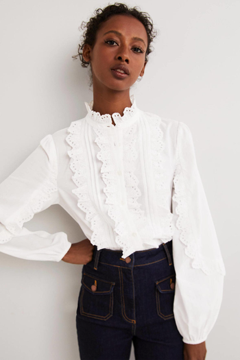 Ruffle Sleeve Broderie Blouse from Boden