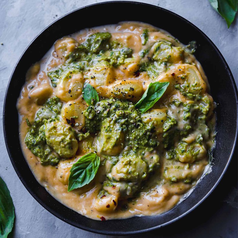 Creamy Garlic Gnocchi With Walnut Pesto