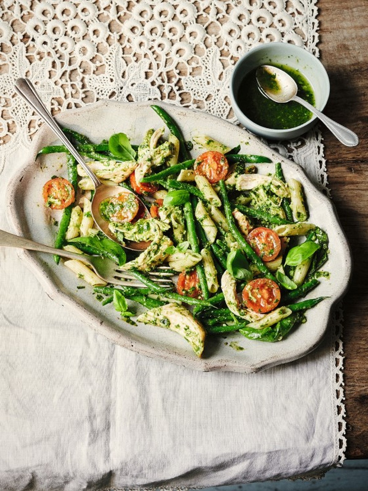 Chicken, Pasta & Bean Salad With Basil Pesto