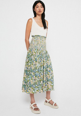 Floral Smocked Waist Midi Skirt