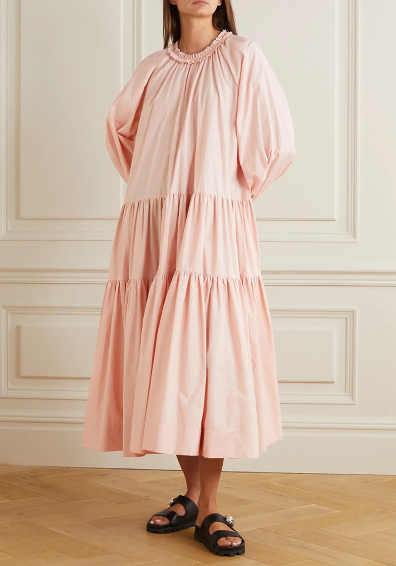 Oversized Ruffled Tiered Cotton-Poplin Midi Dress from Minjukim