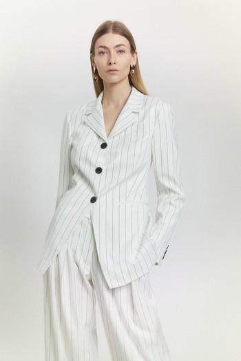 Pinstripe Tailored Single Breasted Blazer