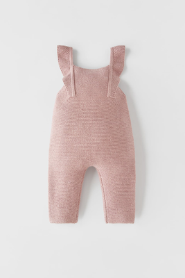 Cable-Knit Dungarees With Ruffles