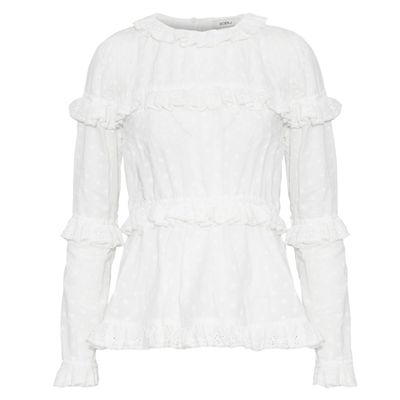 Ruffled-Trimmed Broderie Anglaise Cotton Top from Goen.J