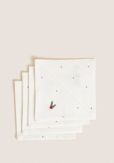 Set of 4 Pure Cotton Holly Napkins