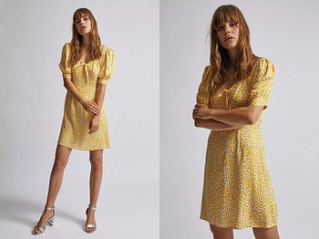 Yellow Ditsy Print Tea Dress