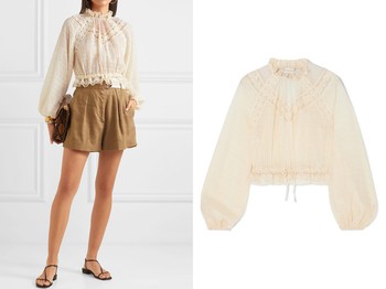 Sabotage Crocheted Lace-Trimmed Seersucker Blouse from Zimmermann