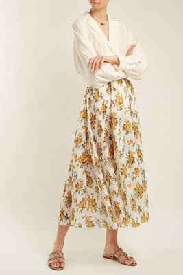 Golden Plissé Paperbag-Waist Skirt from Zimmermann