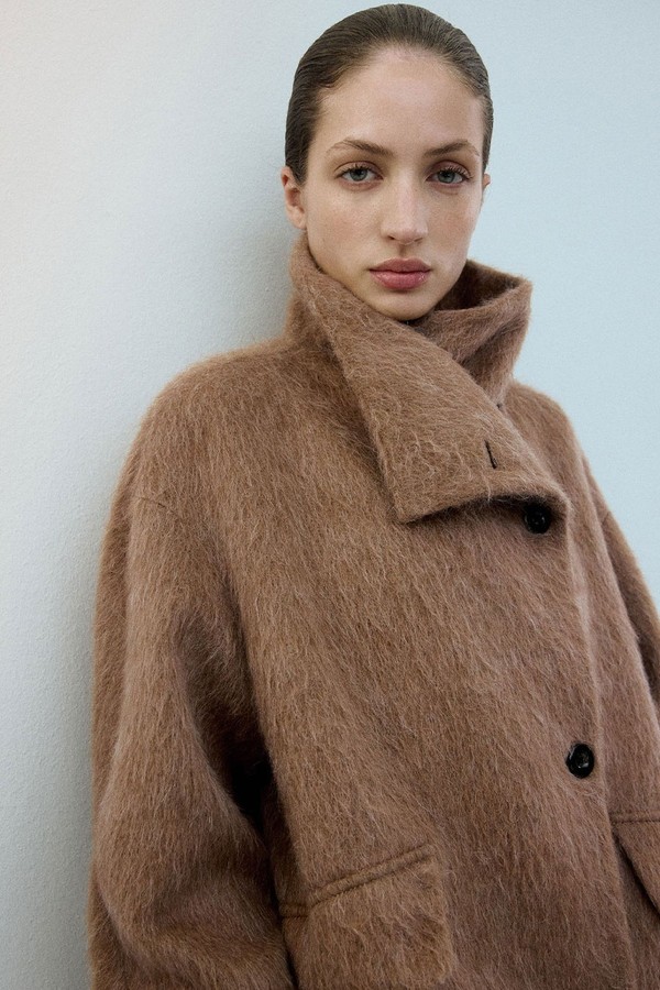 Wool Blend Funnel Neck Coat from Mango