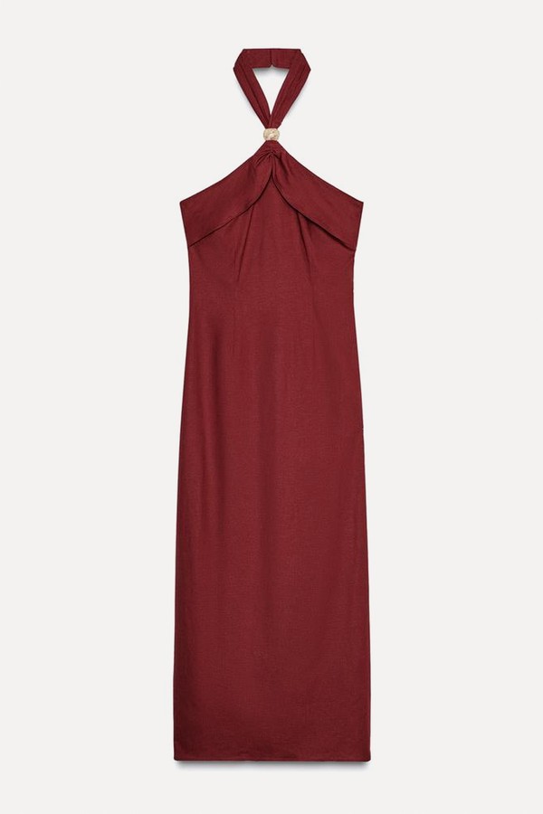 Linen Blend Halter Midi Dress from Zara