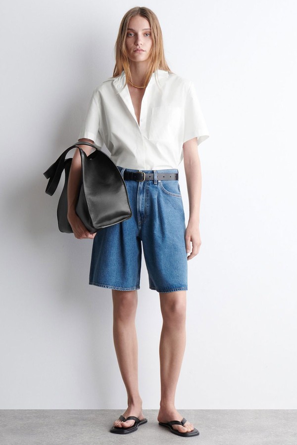 Wide-Leg Denim Shorts