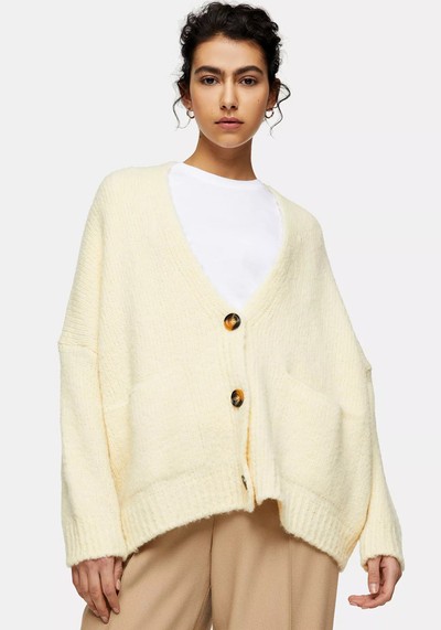 Ecru Oversized Button Knitted Cardigan