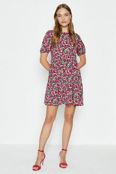 Puff Shoulder Floral Printed Smock Dress