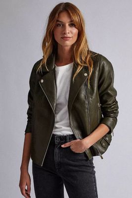 Olive Faux Leather Biker Jacket