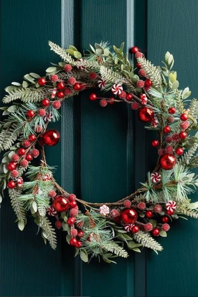 Artificial Candy Cane & Bauble Wreath