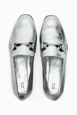 Metallic Soft Leather Loafers With Buckle
