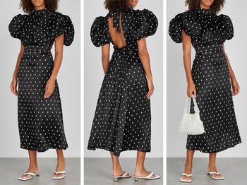 Dawn Polka-Dot Satin Midi Dress, £310 | Rotate Birger Christensen