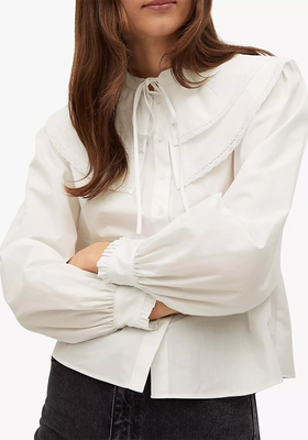 Babydoll Tie Neck Cotton Blouse from Mango