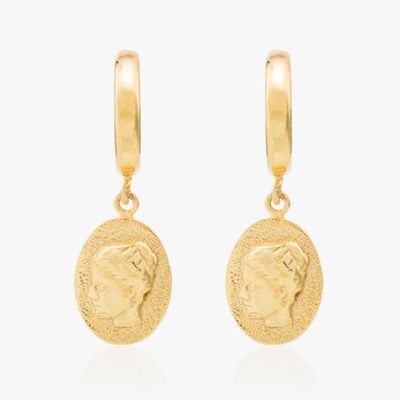 Gold Tone Drop Coin Hoop Earrings from Hermina Athenshttps