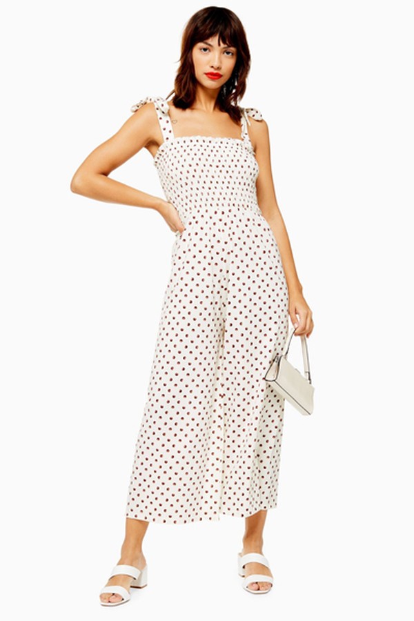 Spot Shirred Jumpsuit