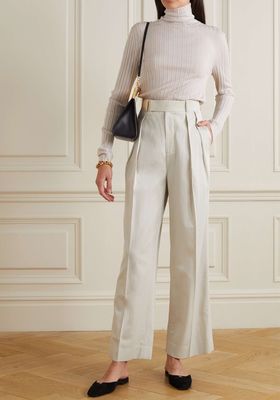 Azza Pleated Woven Wide-Leg Pants from Bouguessa