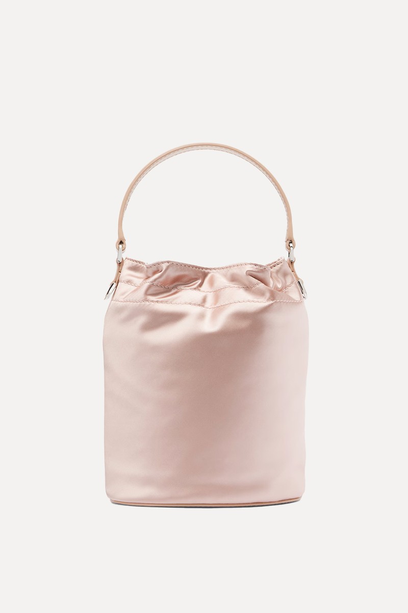 Lila Leather-Trimmed Satin Bucket Bag from Staud