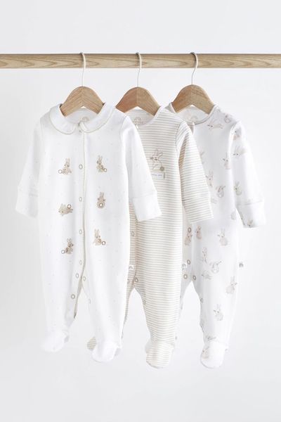 Delicate Appliqué Baby Sleepsuits 3 Pack