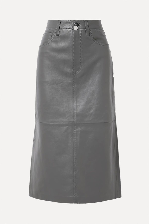 The Low Slung Leather Midi Skirt from Goldsign