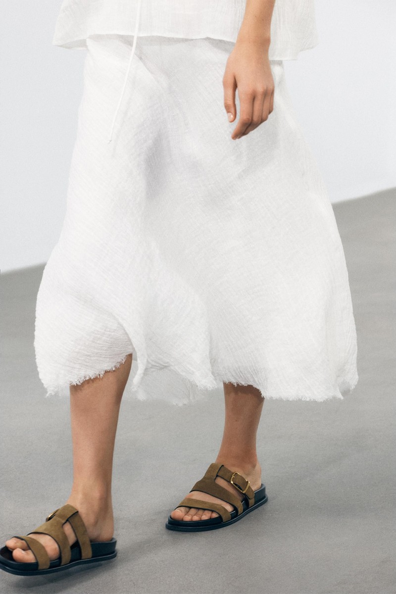 Buckle Flat Split Suede Sandals from Zara