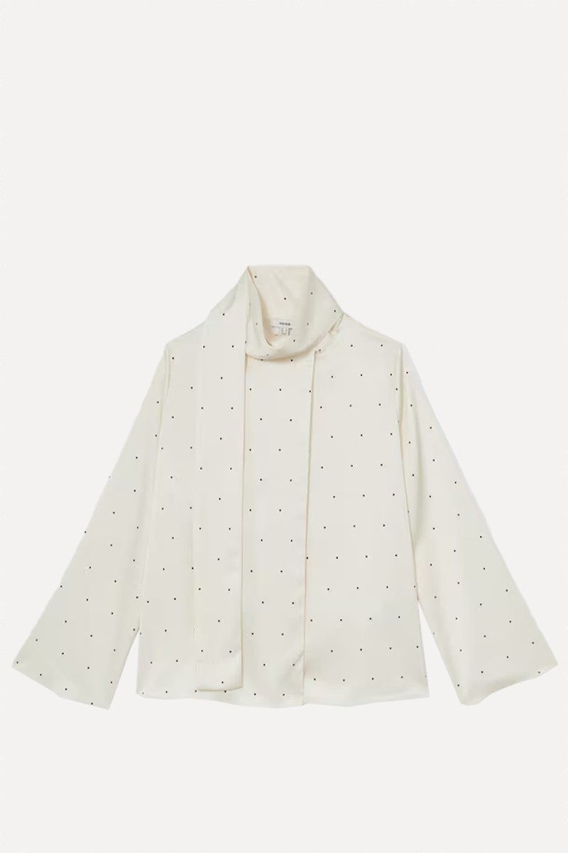 Rina Satin Polka Dot Tie Neck Blouse from REISS