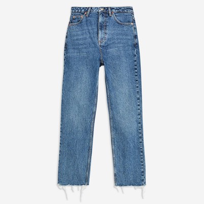 Mid Stone Raw Hem Straight Jeans