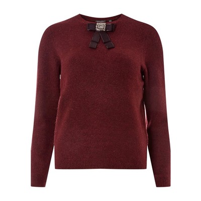 Aubergine Brooch Crew Neck Jumper