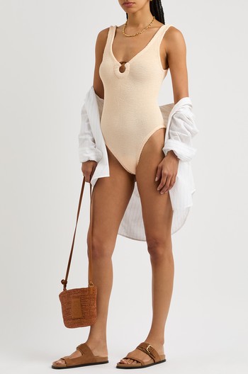 Celine Cut-Out Seersucker Swimsuit from Hunza G