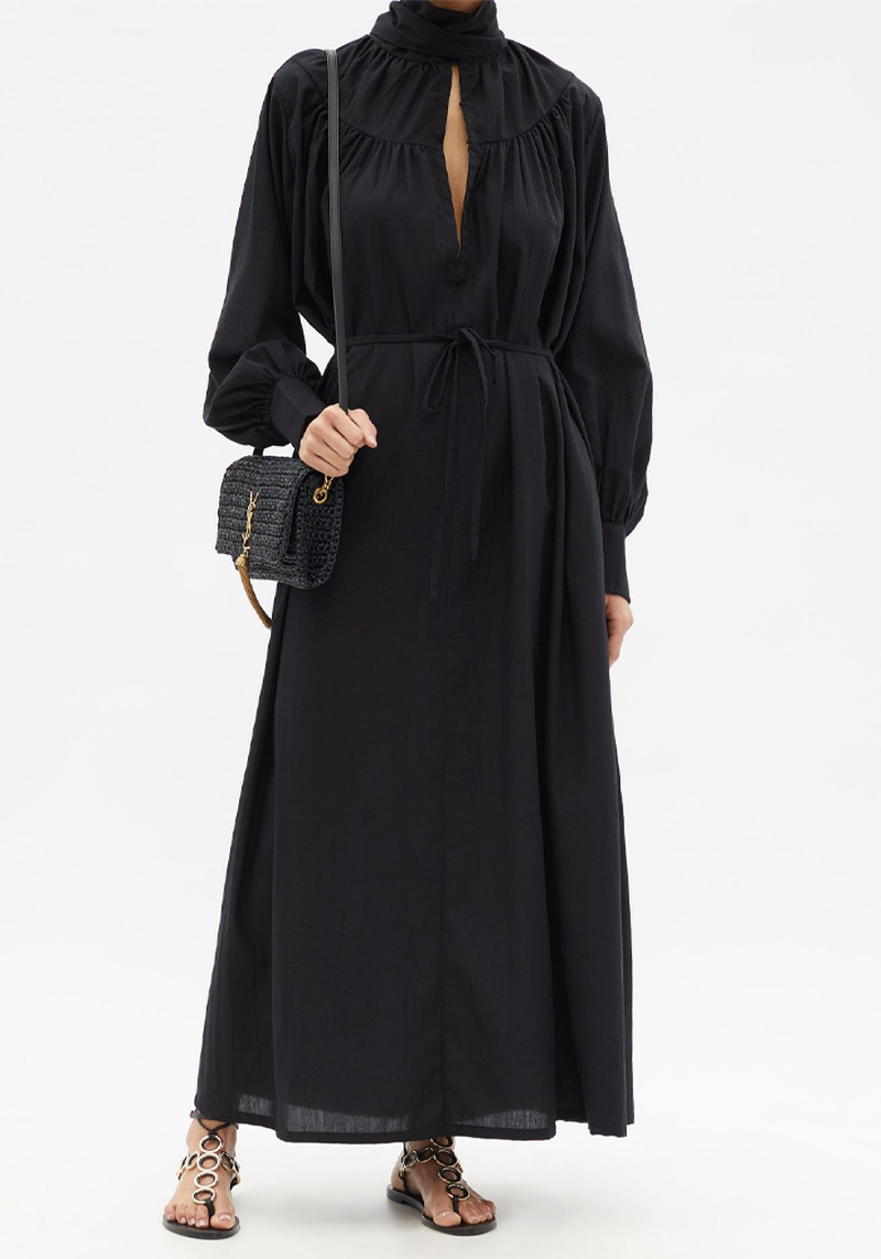 Nerio Neck-Tie Batiste Maxi Dress