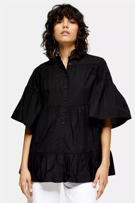 Black Tiered Poplin Blouse from Topshop
