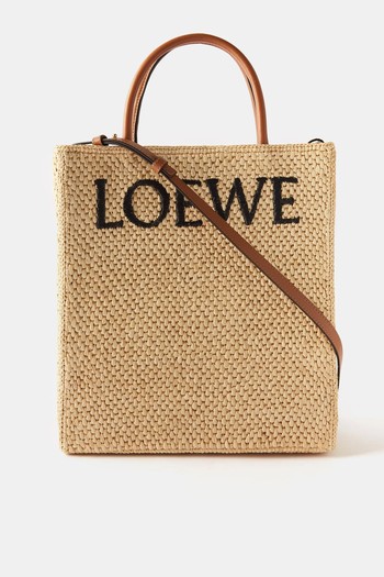 Logo-Embroidered Raffia Tote Bag from Loewe