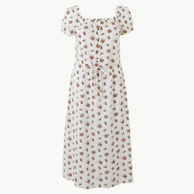 Pure Cotton Floral Waisted Midi Dress