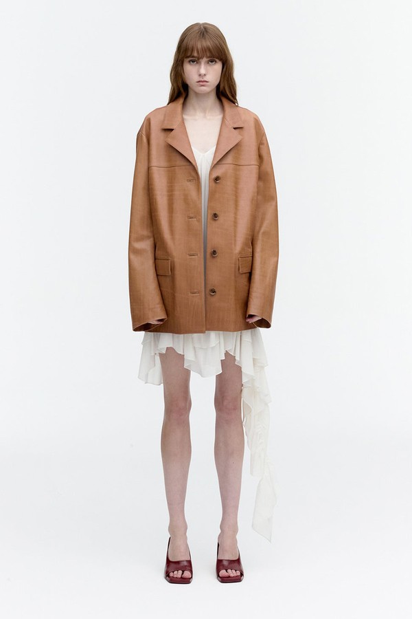 Kniteed Collar Leather Jacket