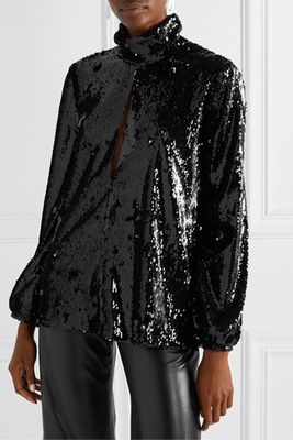 Cutout Sequined Georgette Turtleneck Top from Racil