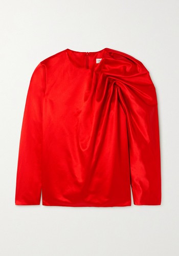 Cessa Gathered Cotton And Silk-Blend Satin Top from Dries Van Noten