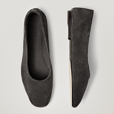Grey Soft Leather Ballet Flats from Massimo Dutti