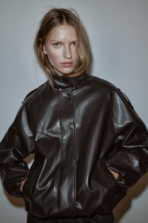 Faux Leather High-Neck Jacket