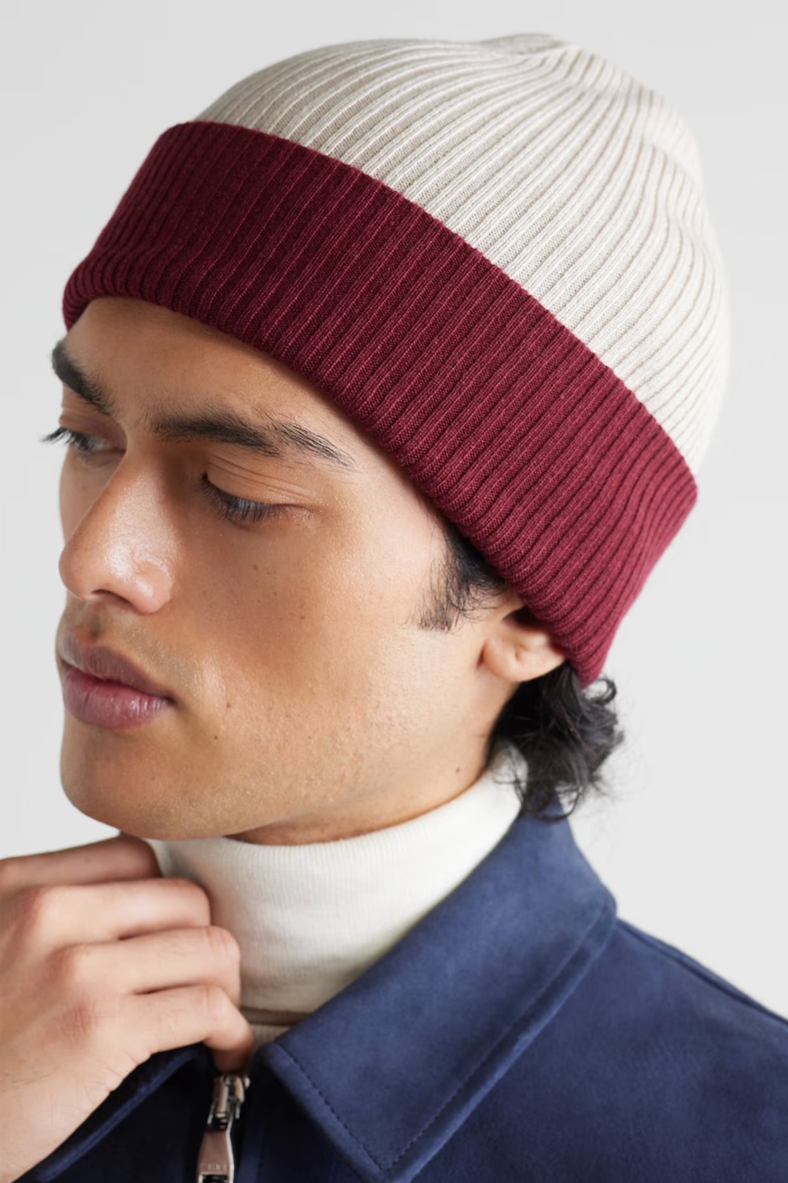 Two-Tone Ribbed Cashmere Beanie from BRUNELLO CUCINELLI