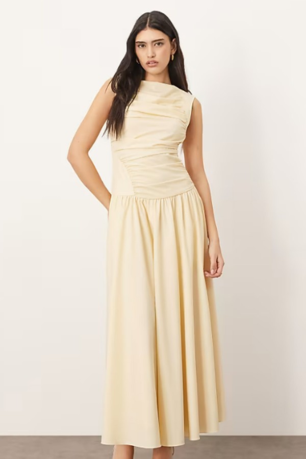 Poplin Ruched Detail Drop Waist Midi Dress from ASOS Arrange