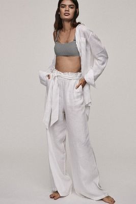 White Linen Wide Leg Trousers from Asceno