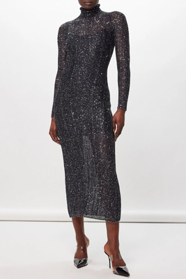 High-Neck Sequinned Knitted Dress 