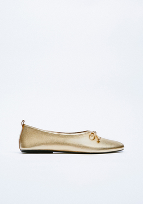Metallic Leather Ballet Flats from Zara