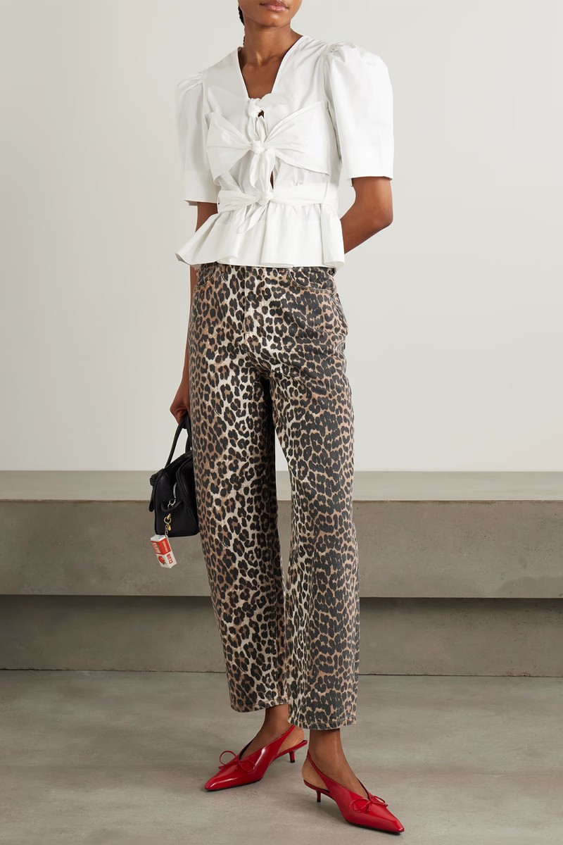 Belted Tie-Detailed Gathered Cotton-Blend Poplin Blouse from Ganni