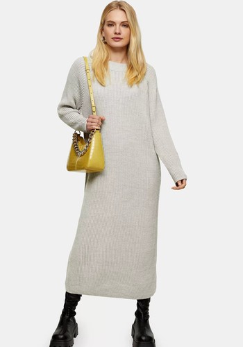 Grey Crew Knitted Midi Jumper Dress